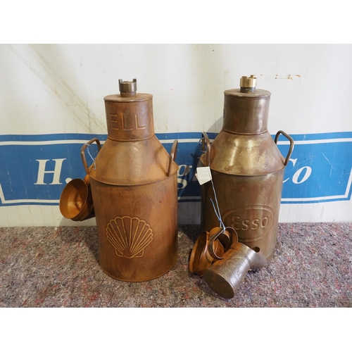 693 - Modern fuel cans, funnels and oil pourers with Shell and Esso logo