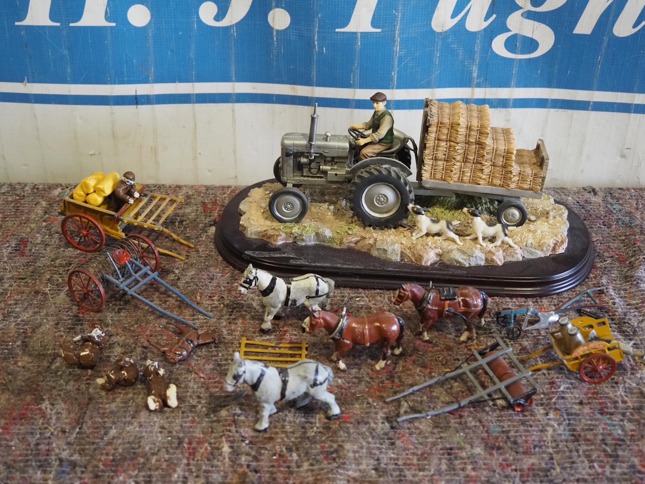 The Leonardo Collection model tractor and trailer and assorted old farm ...