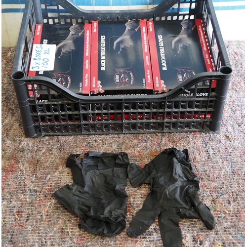 1693 - 3 Boxes of 100 black nitrile gloves, XL