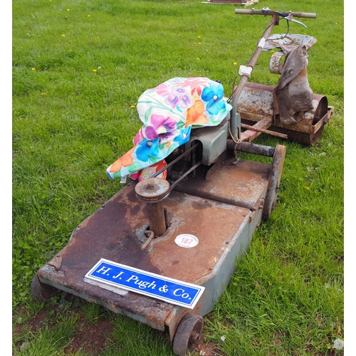 187 - Vintage Hayter 3ft rough cut mower with seat and roller