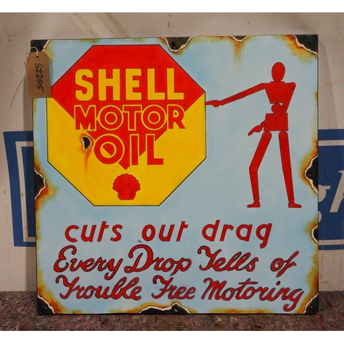 699 - Painting on board of an original enamel sign - Shell Motor Oil 23 x 23