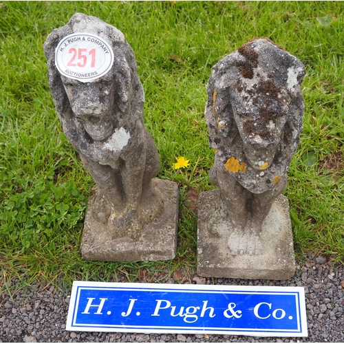 251 - Pair of 2ft stone lion statues