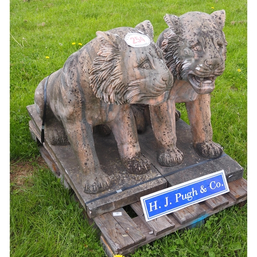 254 - Pair of oriental style marble tiger cubs on stand