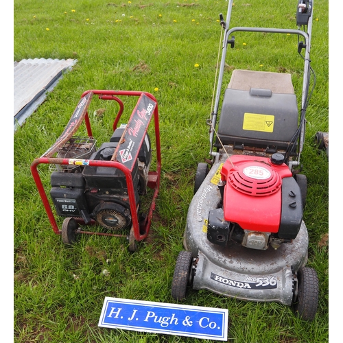 285 - Honda mower and generator