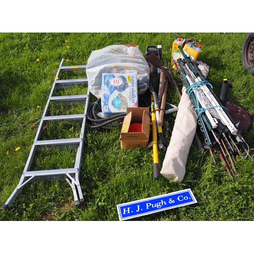 413 - Garden tools and steps