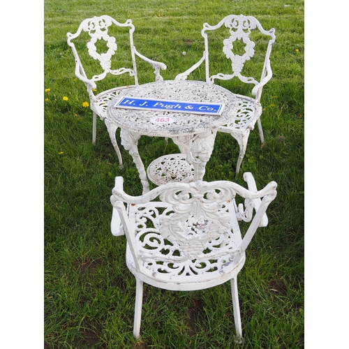 463 - Cast aluminium garden table and 3 chairs