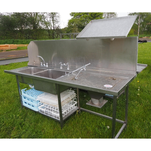 567 - Galvanised double sink unit and glass tray table