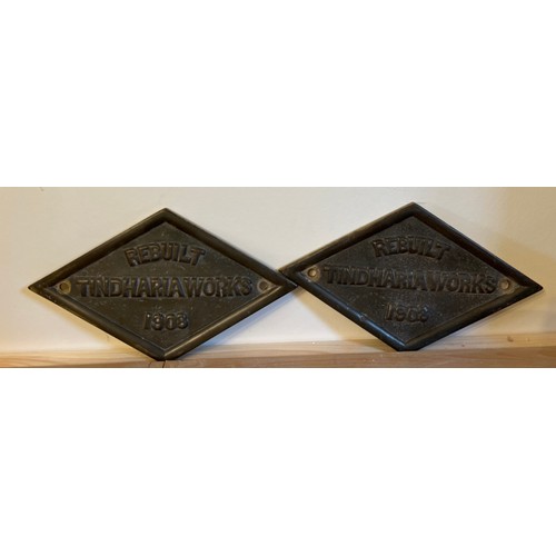 204 - Pair of believed original Rebuilt Tindharia works 1908 Brass plaques 30cm x 18cm