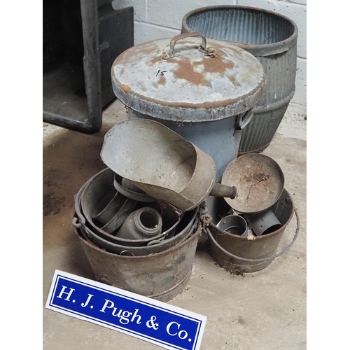 15 - Dolly bin and galvanised buckets