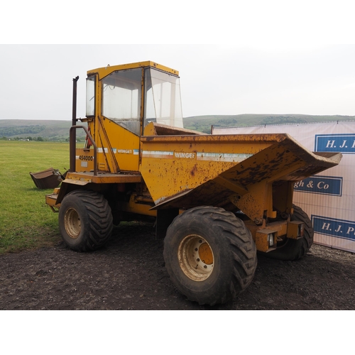 406 - Winget 4S 4000 dumper. 1995. Runs and drives. 4465 Hours showing, on flotation tyres. Reg. M886 YNO