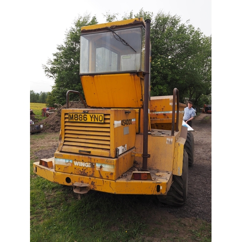 406 - Winget 4S 4000 dumper. 1995. Runs and drives. 4465 Hours showing, on flotation tyres. Reg. M886 YNO