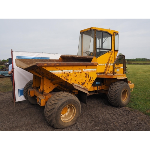 406 - Winget 4S 4000 dumper. 1995. Runs and drives. 4465 Hours showing, on flotation tyres. Reg. M886 YNO