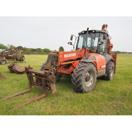 407 - Manihoe MBL 625 Turbo loader with backhoe CRC, pallet tines. Runs and drives, good tyres, 8404 hours... 