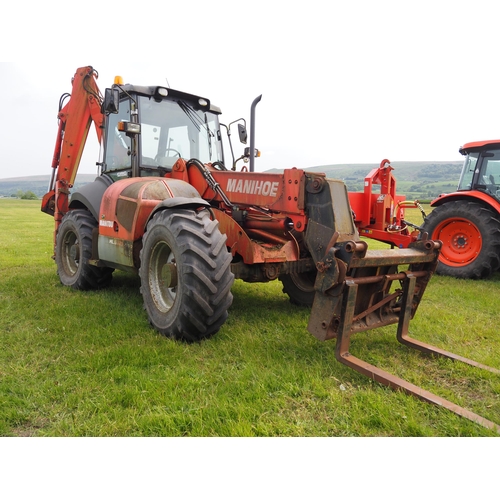 407 - Manihoe MBL 625 Turbo loader with backhoe CRC, pallet tines. Runs and drives, good tyres, 8404 hours... 