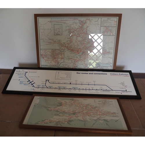 125 - Great Western Railway maps in frames and Chiltern railways framed underground map