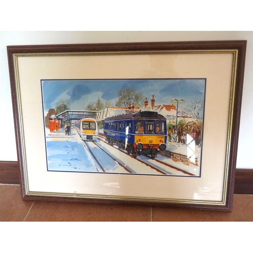127 - Original watercolour of Chiltern DMU and bubble car by David Charlesworth 9x14