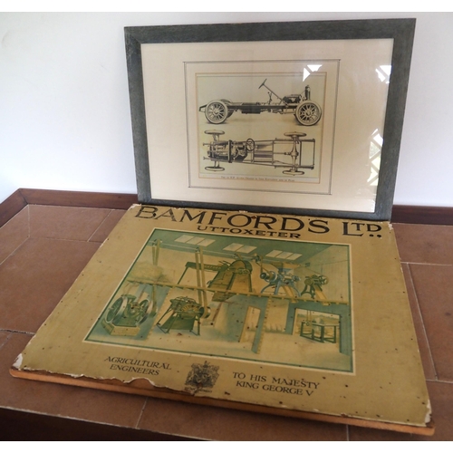 133 - Bamfords stationary engine poster and Austin chassis poster in frame