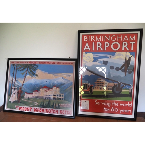 134 - Birmingham airport poster in frame and the Mount Washington hotel painting in frame