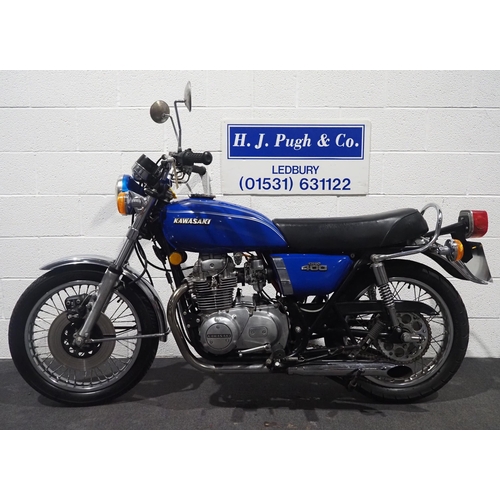 864 - Kawasaki Z400 motorcycle, 1975, 398cc.
Frame no. K4-505530
Engine no. K4E028140
Engine turns over.
R... 