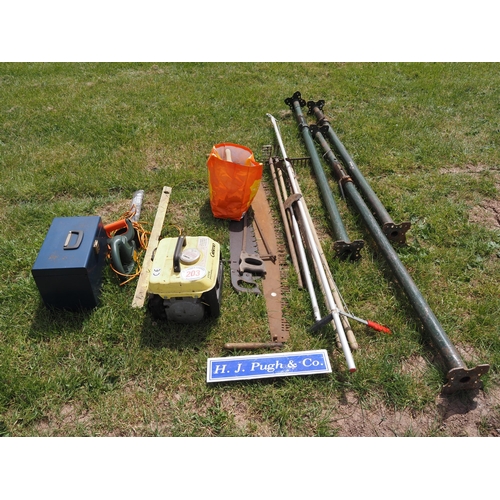 203 - Acrow props, generator, tools, etc.