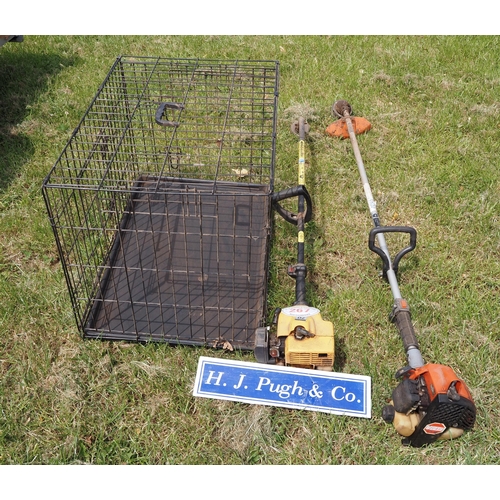 267 - Dog cage and 2 strimmers