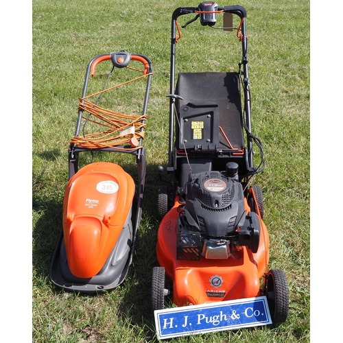 315 - Flymo and Ariens 21 self-propelled mower. Manuals, charger and key in office