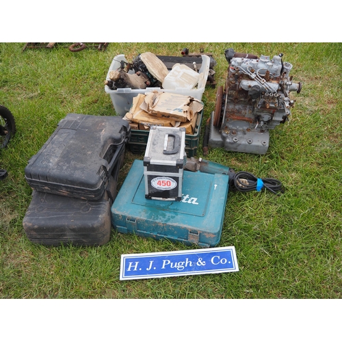 450 - Engine spares, power tools, etc.