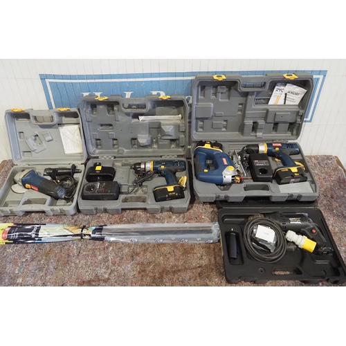 630 - Ryobi cordless drills, angle grinder and Atlas Copco 110v drill