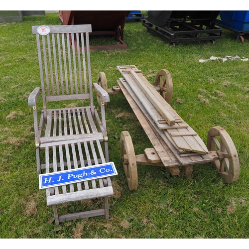 70 - Sun lounger and wooden trolley