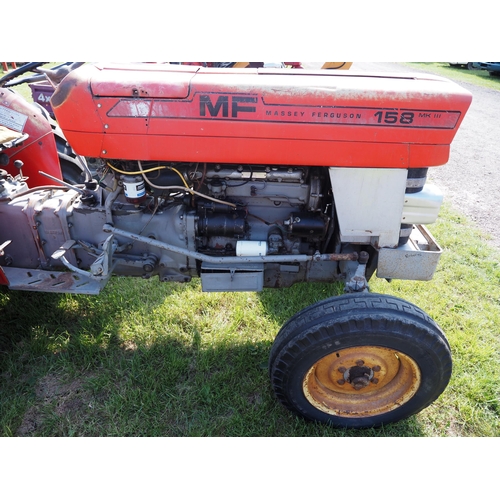 1744 - Massey Ferguson 158 Mk III tractor. Runs and drives, fitted with reduction gearbox. Good tyres