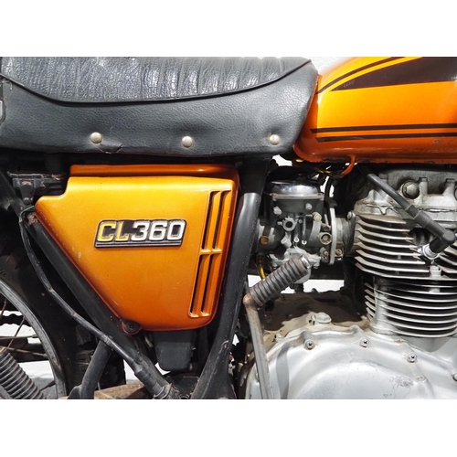 932 - Honda CL360 motorcycle, 1975, 360cc
Frame no. CL360-2018116
Engine no. CL360E-2018187
Engine runs, U... 