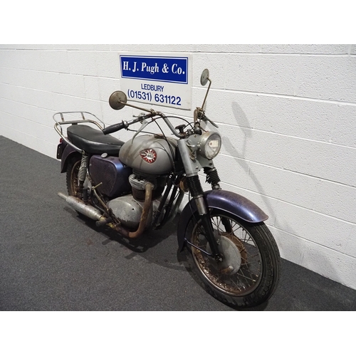 971 - BSA A65 motorcycle, 1962, 654cc
Frame no. A502355
Engine no. A651825
Engine turns over, US import.
R... 