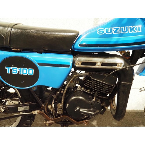 974 - Suzuki TS100 ERX motorcycle, 1980, 98cc
Frame no. JS1SE11AOB2102214
Engine no. TS1002-179378
Engine ... 