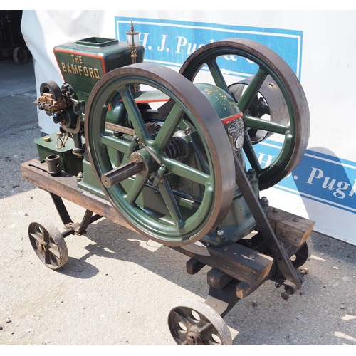 188 - The Bamford open crank stationary engine on trolley. 5/6HP. S/No. 0373. Working order c/w handle