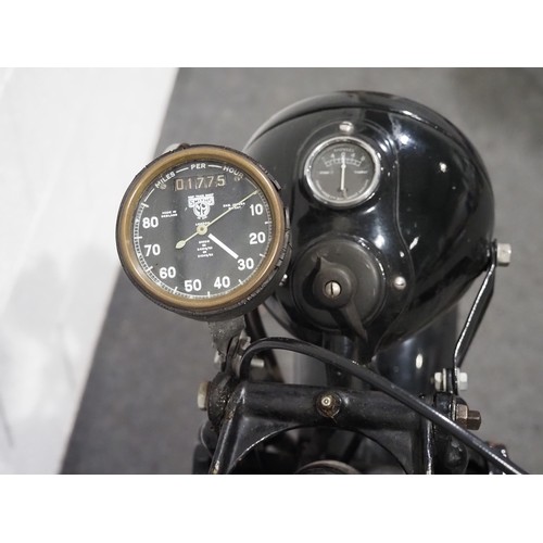 875 - Royal Enfield CO exWD. 1939. 350cc
Engine no. 19302
Starts and runs well, very good condition. 
Reg.... 