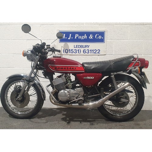 955 - Kawasaki KH400 motorcycle, 1978, 400cc
Frame no. KH250B-013448
Engine no. S3E26238
Runs and rides, e... 