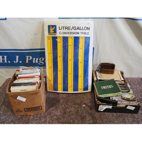 794 - Assorted motorcycle literature and Litre/ Gallon conversion table