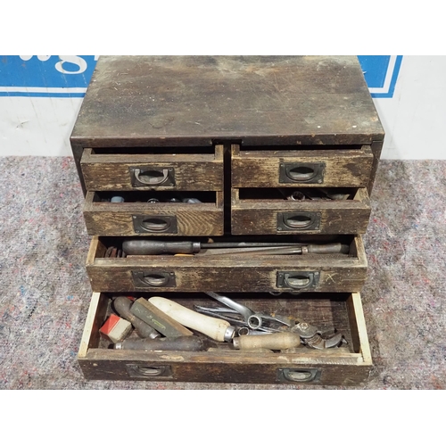 221 - Wooden engineers tool cabinet and contents