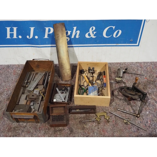 297 - Assorted tools to include gauges, measurement devices, punch set etc.