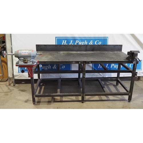 335 - Steel work bench with vice and polishing machine 78