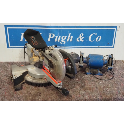 354 - Double ended bench grinder and SIP sliding mitre saw