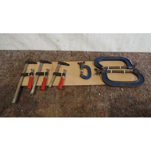 455 - 3 Record G-clamps and 3 quick clamps