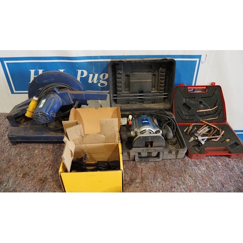 466 - Chopsaw, router, gas welding tools etc.