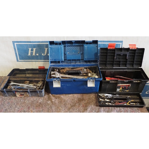 586 - 3 Toolboxes and contents to include spanners, wrenches, plumbing tools etc.