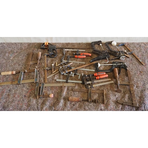 589 - Assorted clamps to include rapid bar clamps, F-clamps etc.