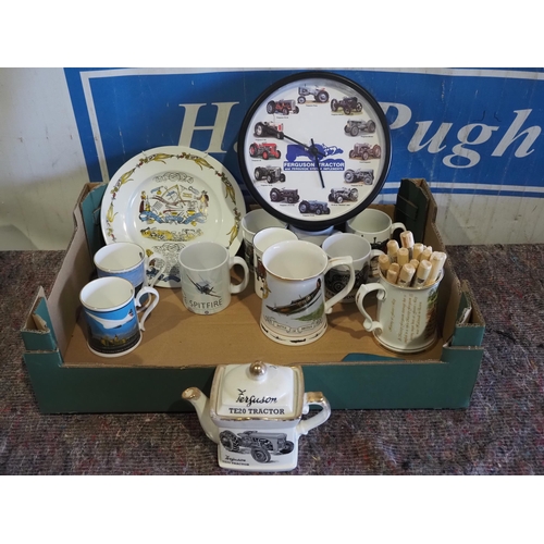 253 - Assorted mugs, plates etc inc. Ferguson