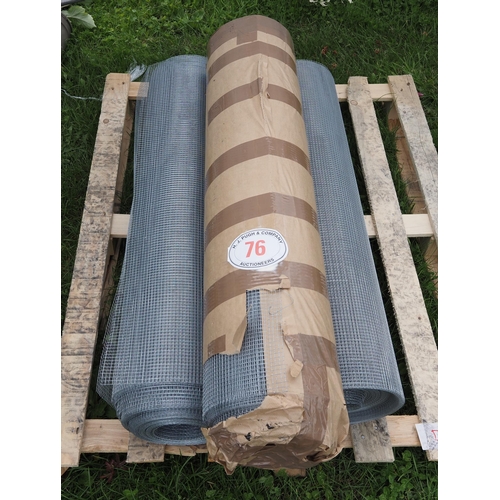 76 - Hot dipped galvanised 6x6mm hole welded mesh (seconds). 90cm x 30m. Ideal for mouse-proofing. 3 roll... 