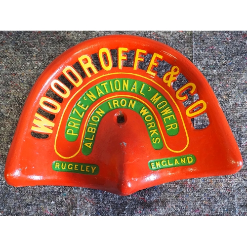 162 - Cast iron seat - Woodroffe & Co, Prize National Mower, Albion Iron Works