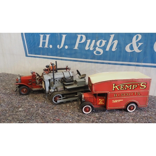 177 - Tin plate model Fire engine, Hanomag and removal van