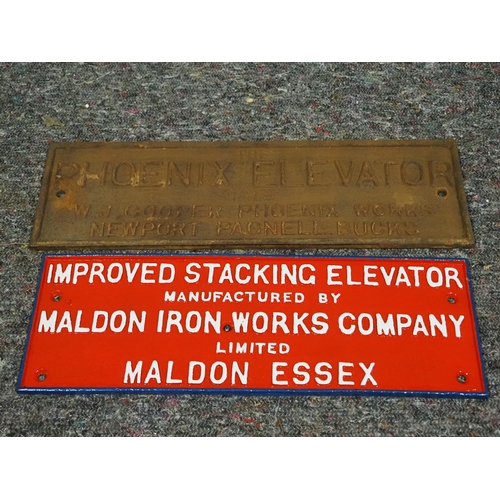 200 - 2 Cast iron plaques - Phoenix Elevator and Maldon Iron Works